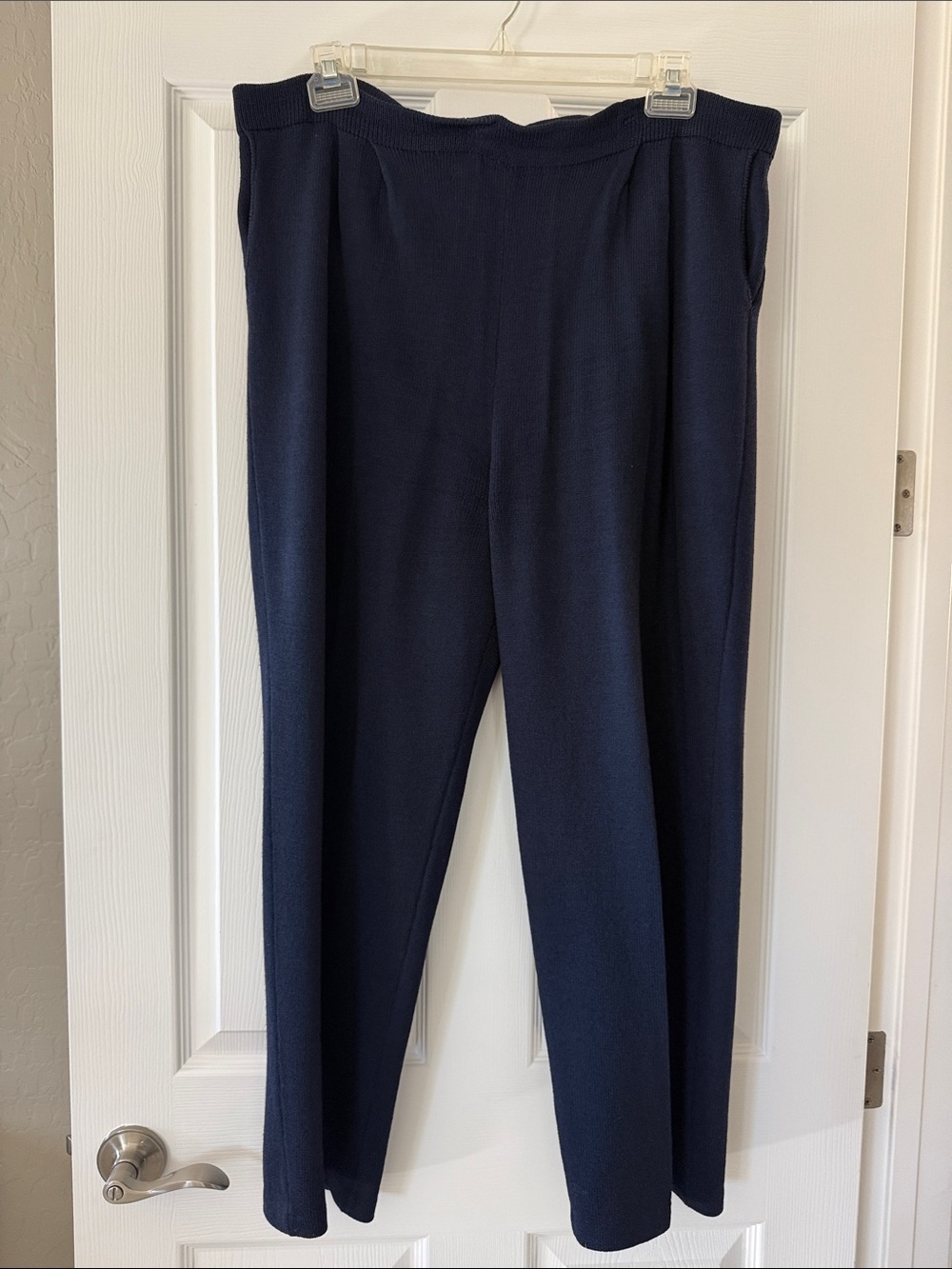 St. John Navy Blue Knit Pull-On Wide Leg Pants